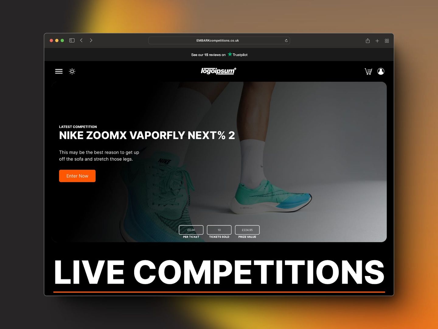 a group of images showing the competition and raffle website template created by EMBARK