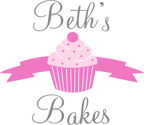 Auto Draft logo of "beth's bakes" featuring a stylized pink cupcake with a banner.