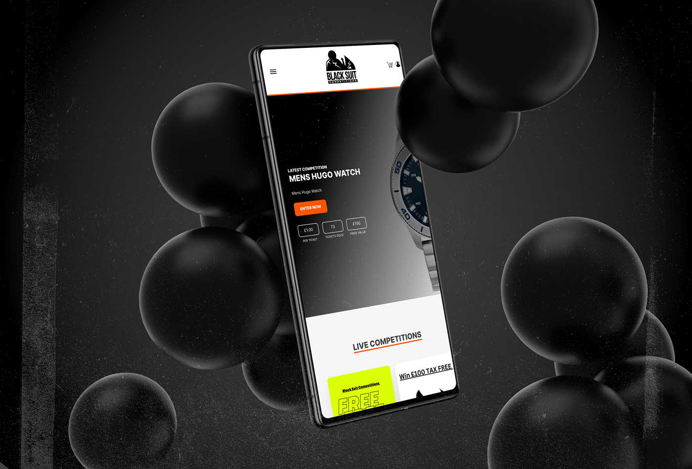 A mobile phone with a black background and black balloons.