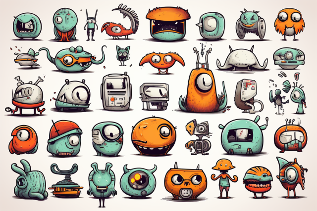 A vibrant assortment of cartoon characters showcasing colorful personalities and emotions for use in web design.